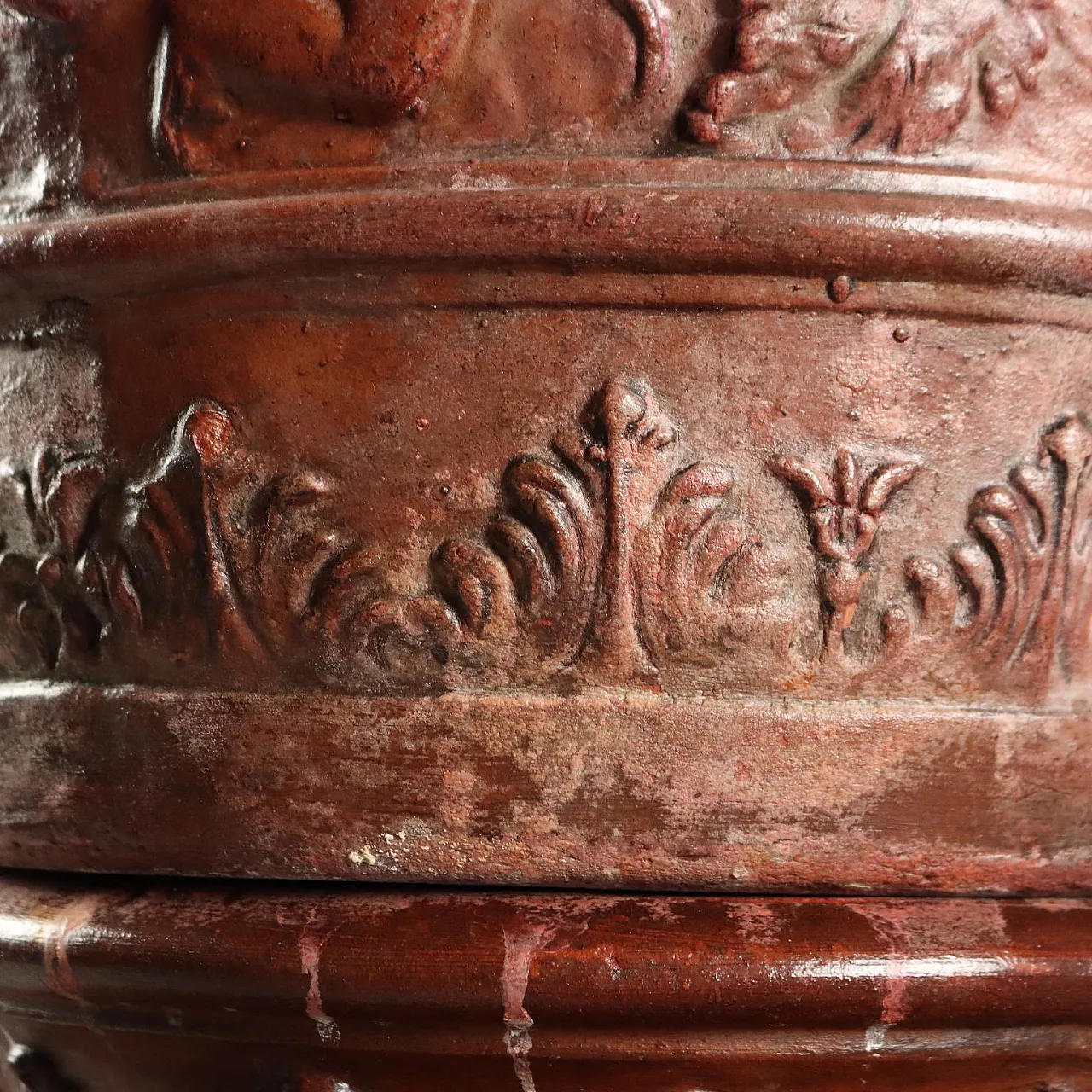 Patinated gilded terracotta vase with vegetal decorations,20th century 6