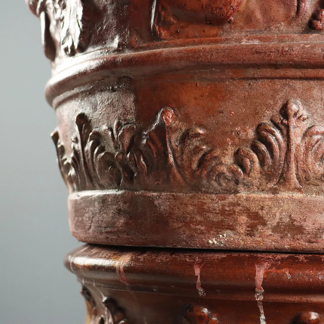 Patinated gilded terracotta vase with vegetal decorations,20th century 7