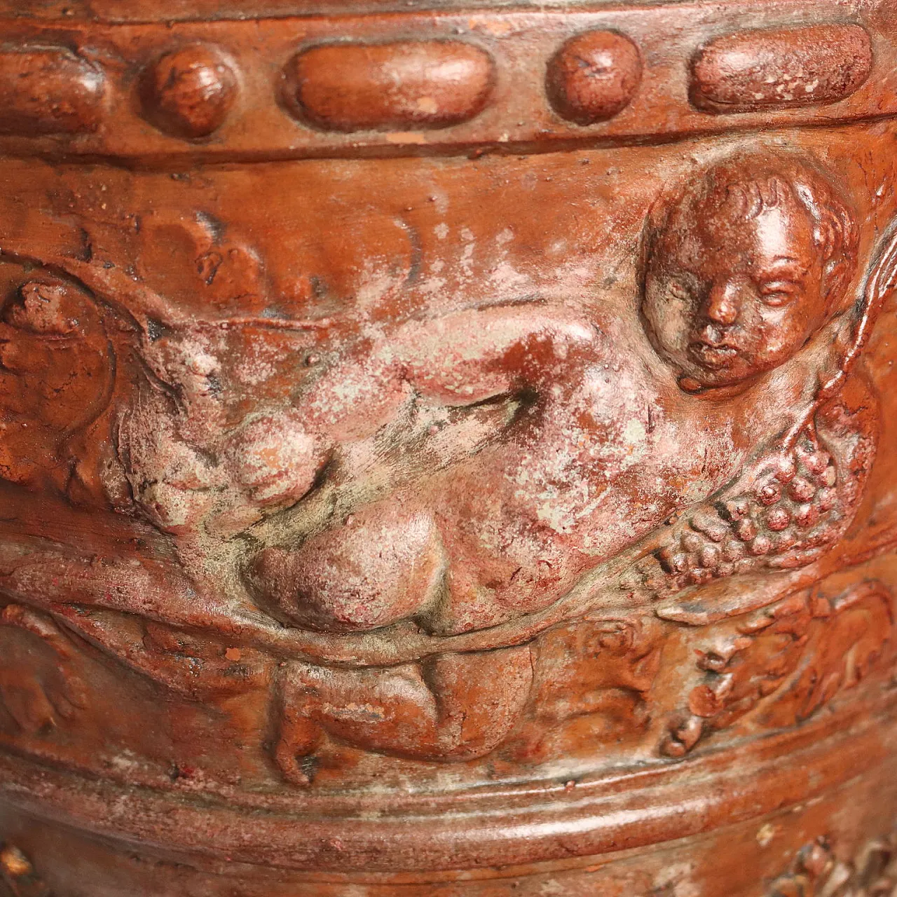 Patinated gilded terracotta vase with vegetal decorations,20th century 8