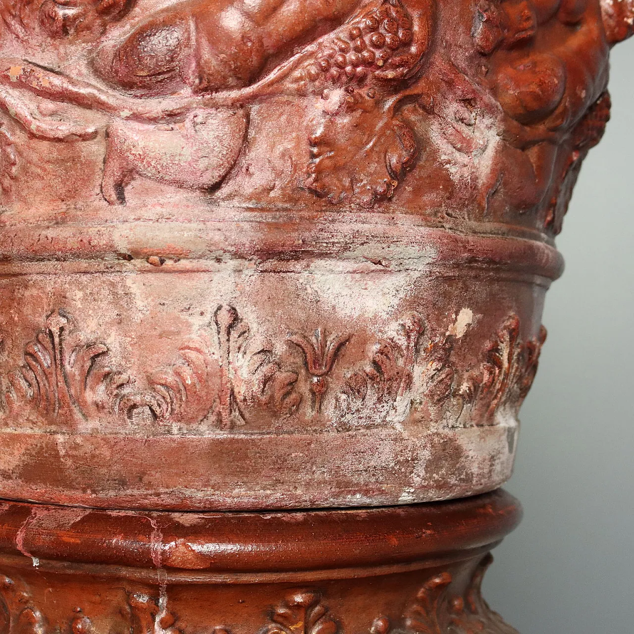 Patinated gilded terracotta vase with vegetal decorations,20th century 9