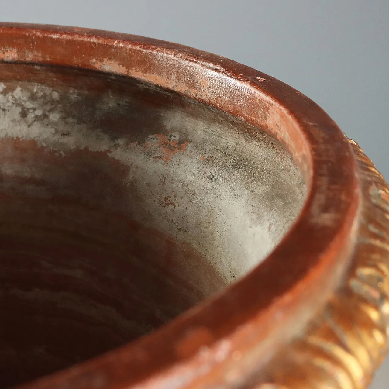 Patinated gilded terracotta vase with vegetal decorations,20th century 10