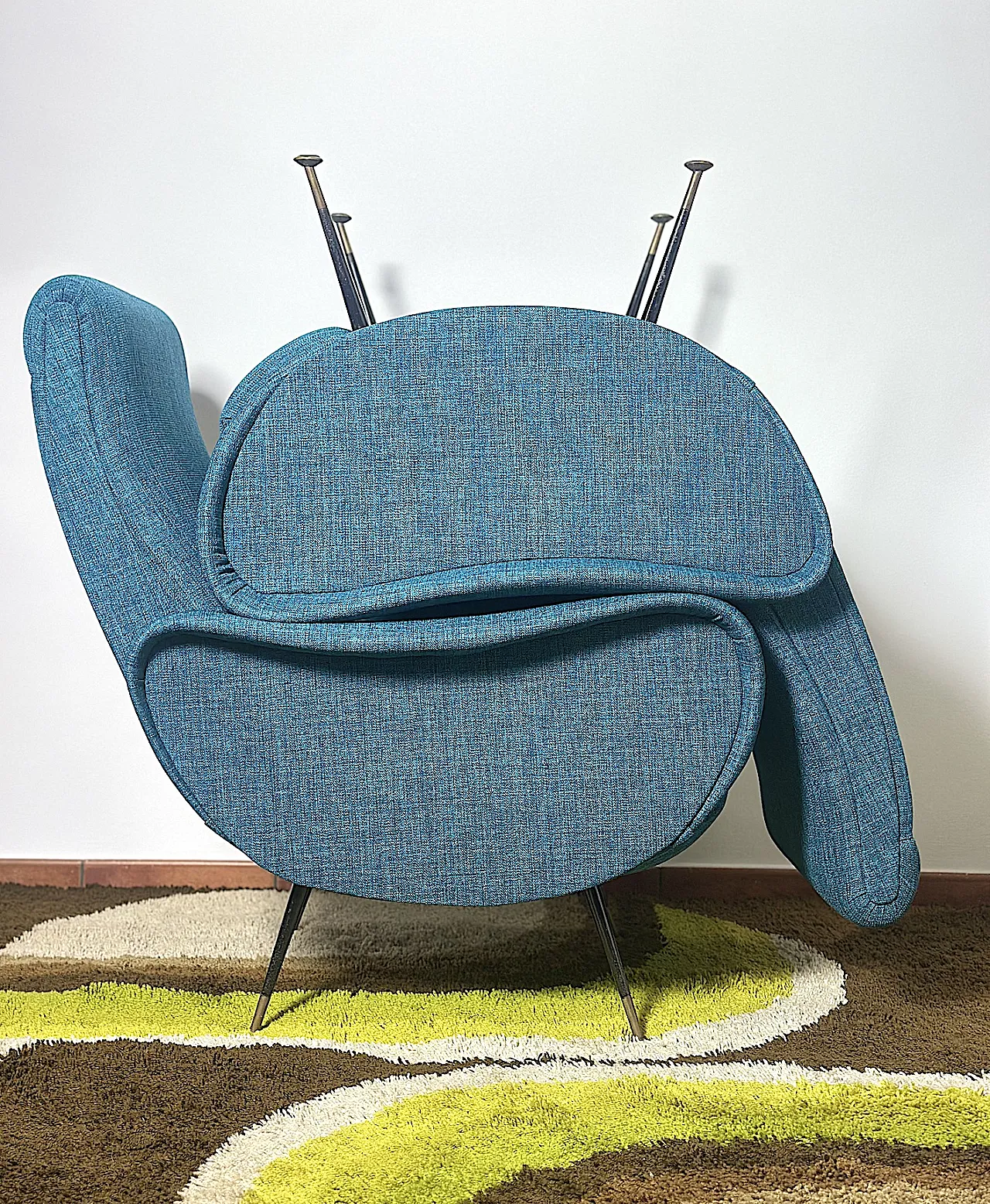 Pair of LADY Lt. Blue Armchairs from the 1950s Design Attributed to Marco Zanus 1