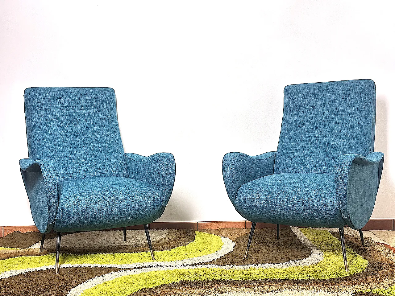 Pair of LADY Lt. Blue Armchairs from the 1950s Design Attributed to Marco Zanus 3