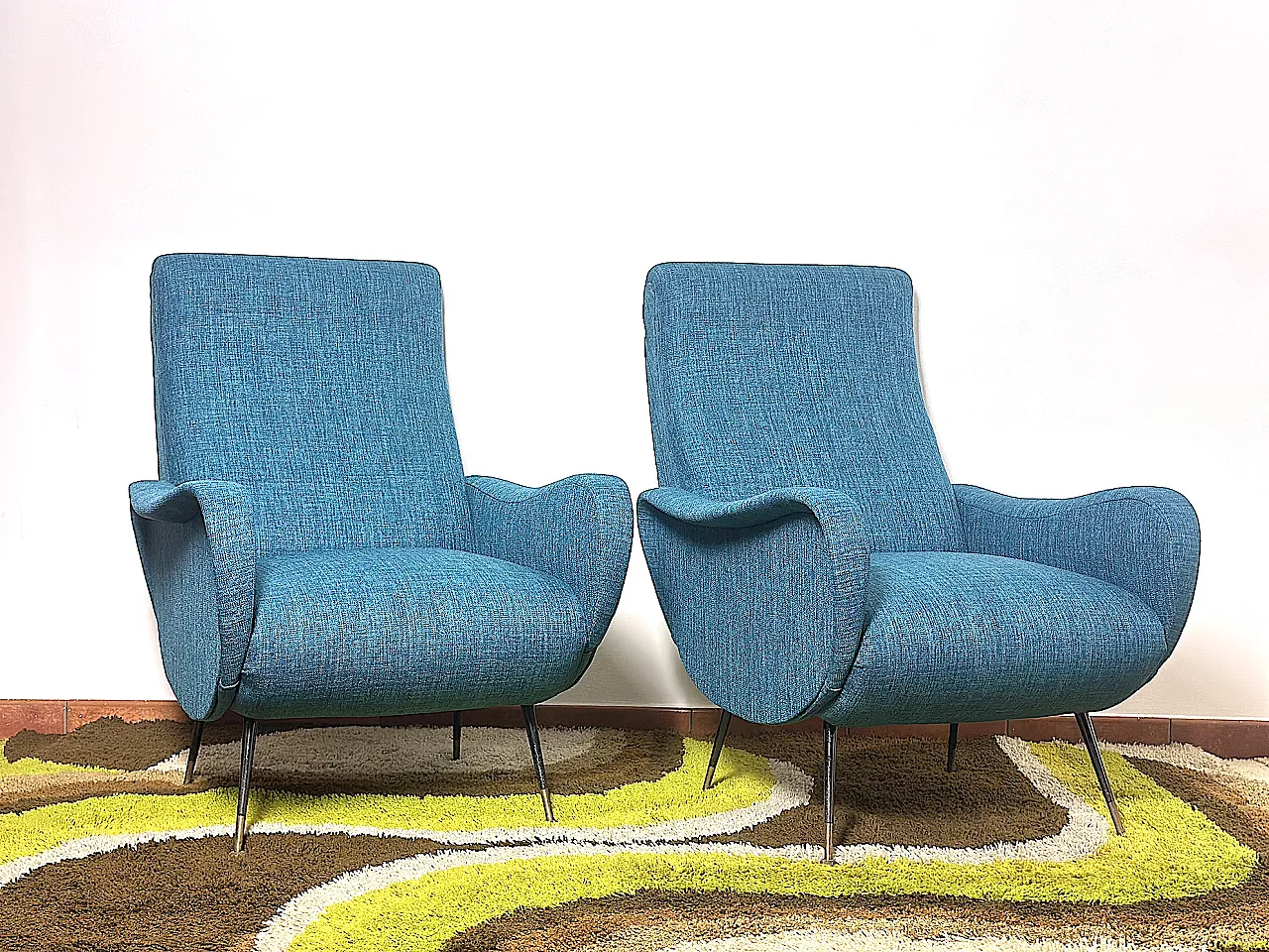 Pair of LADY Lt. Blue Armchairs from the 1950s Design Attributed to Marco Zanus 4