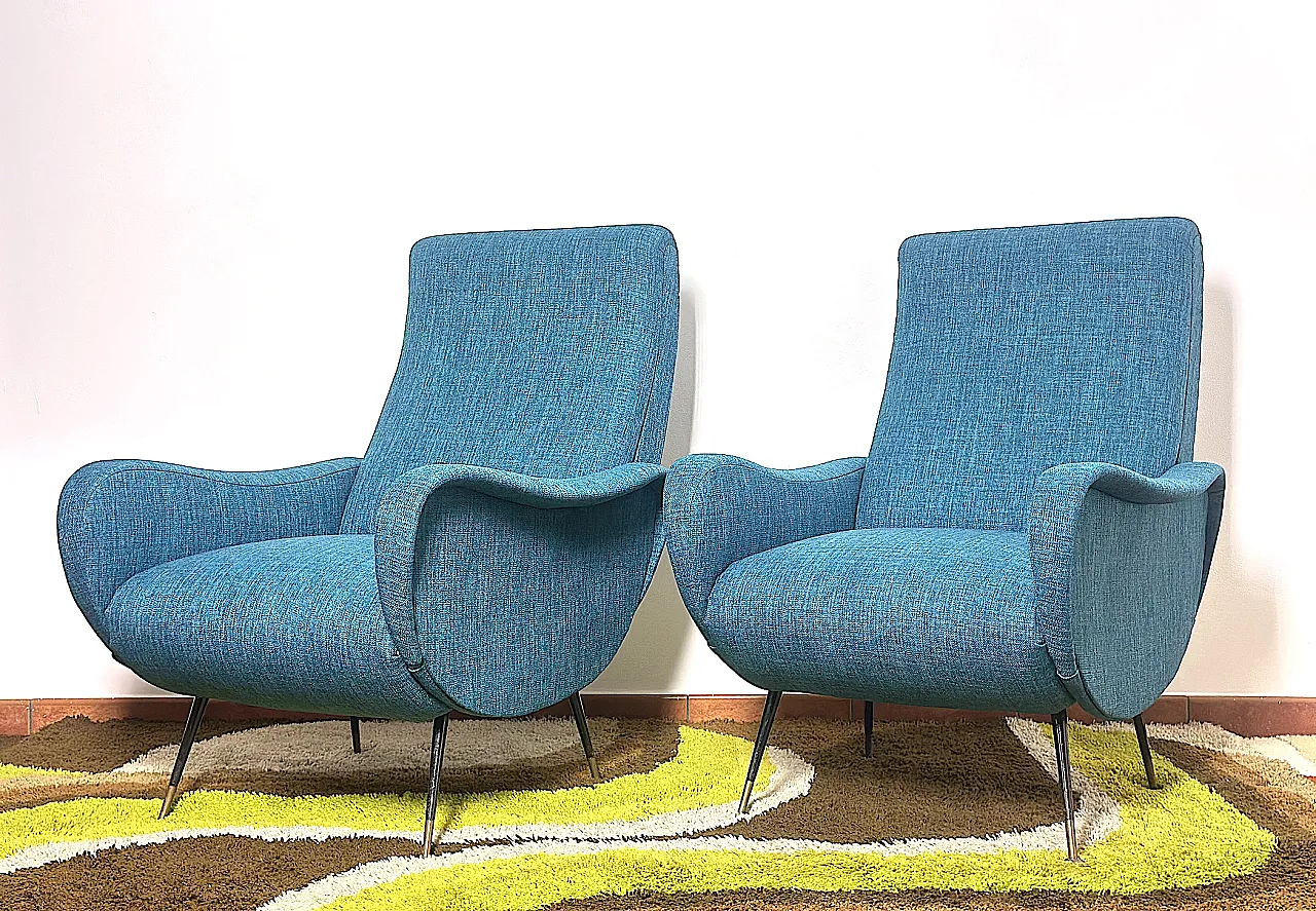 Pair of LADY Lt. Blue Armchairs from the 1950s Design Attributed to Marco Zanus 5