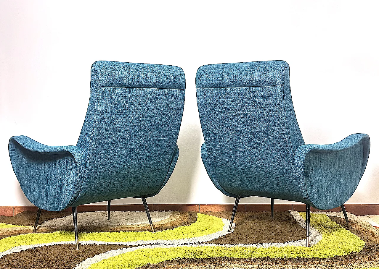 Pair of LADY Lt. Blue Armchairs from the 1950s Design Attributed to Marco Zanus 7