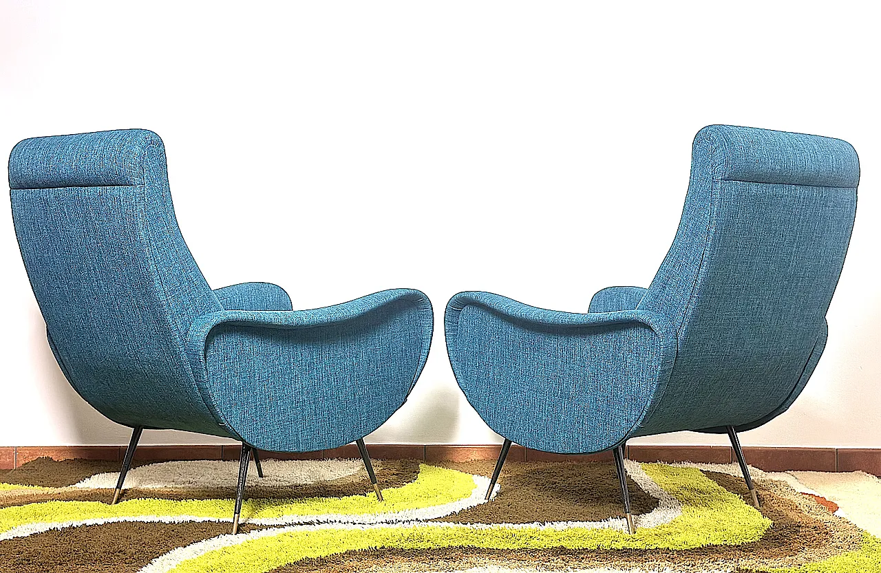 Pair of LADY Lt. Blue Armchairs from the 1950s Design Attributed to Marco Zanus 8
