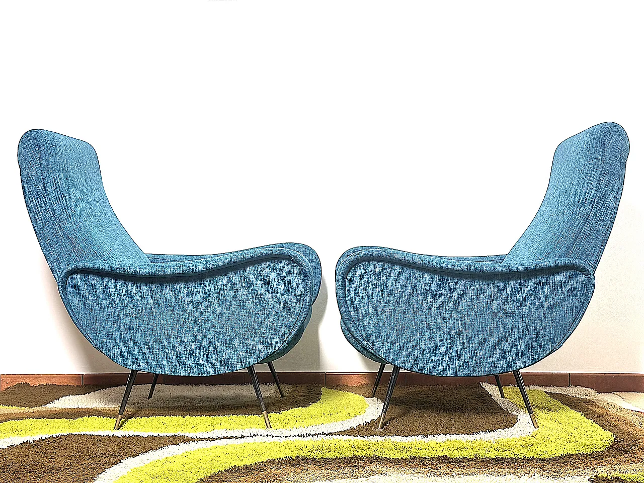 Pair of LADY Lt. Blue Armchairs from the 1950s Design Attributed to Marco Zanus 9