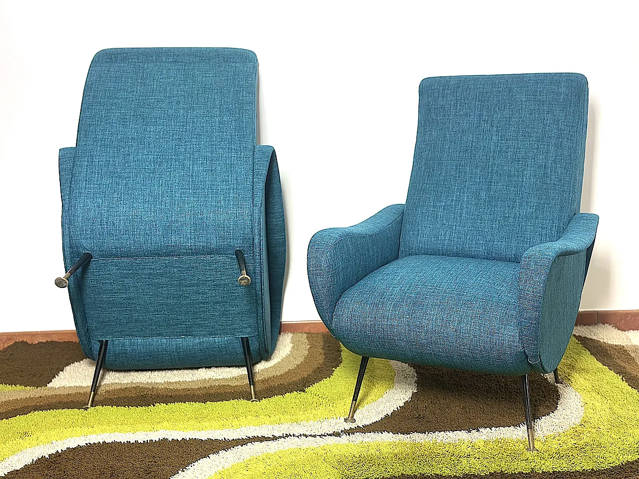 Pair of LADY Lt. Blue Armchairs from the 1950s Design Attributed to Marco Zanus 12