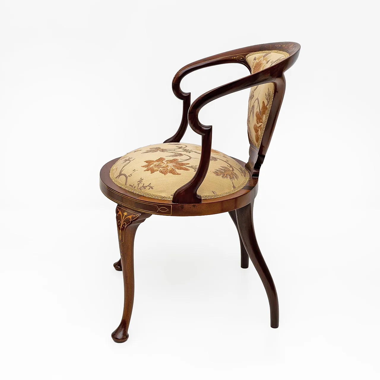 Sedia con schienale a vasca intarsiato in stile edoardiano, primo '900 7