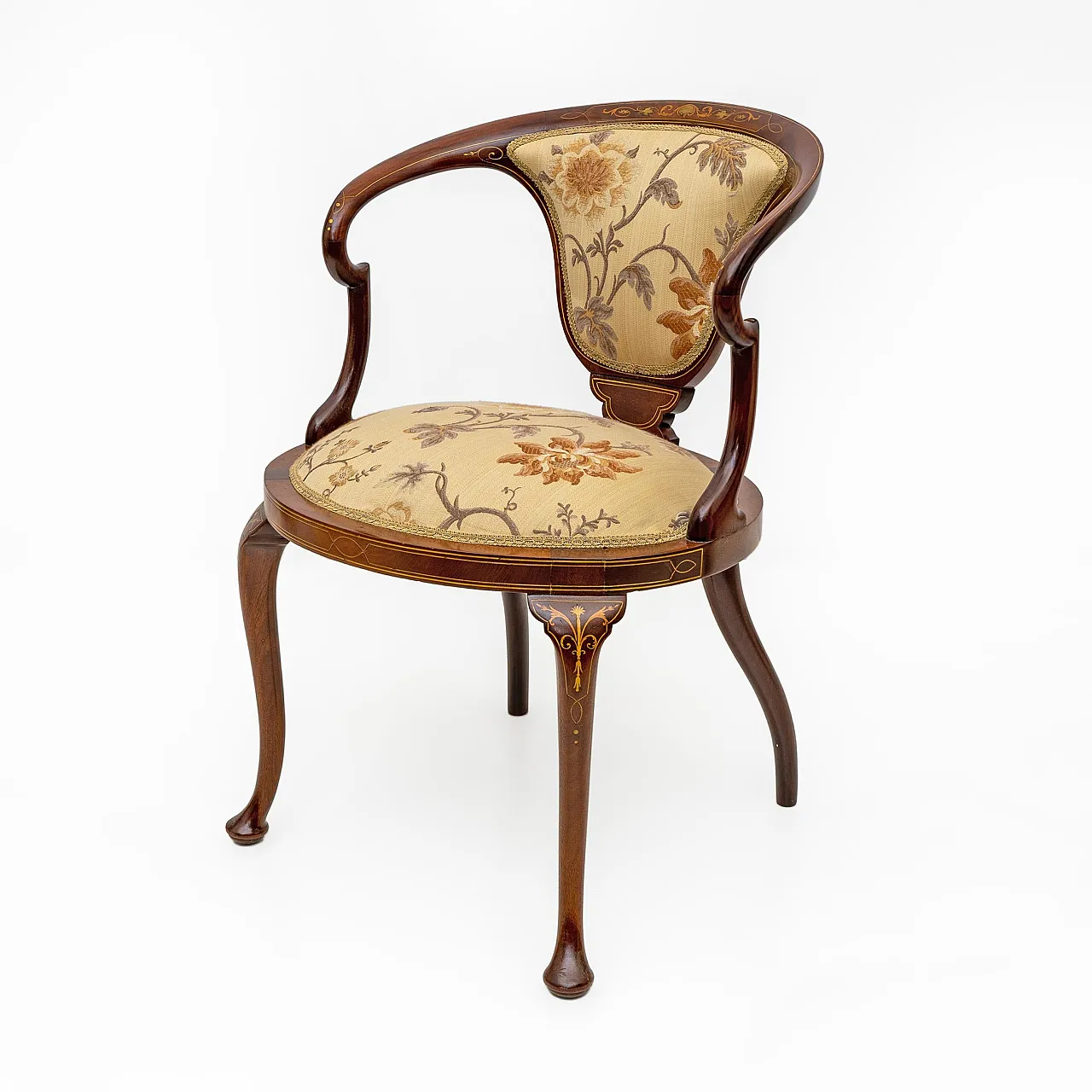 Sedia con schienale a vasca intarsiato in stile edoardiano, primo '900 8
