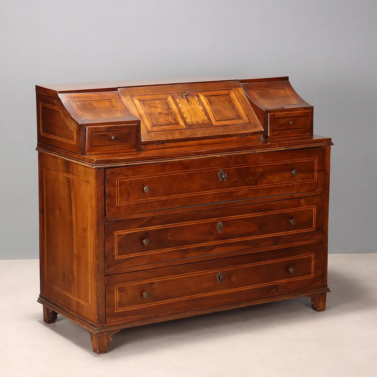 Mobile a ribalta in acero e bronzo con 5 cassetti, '800 1