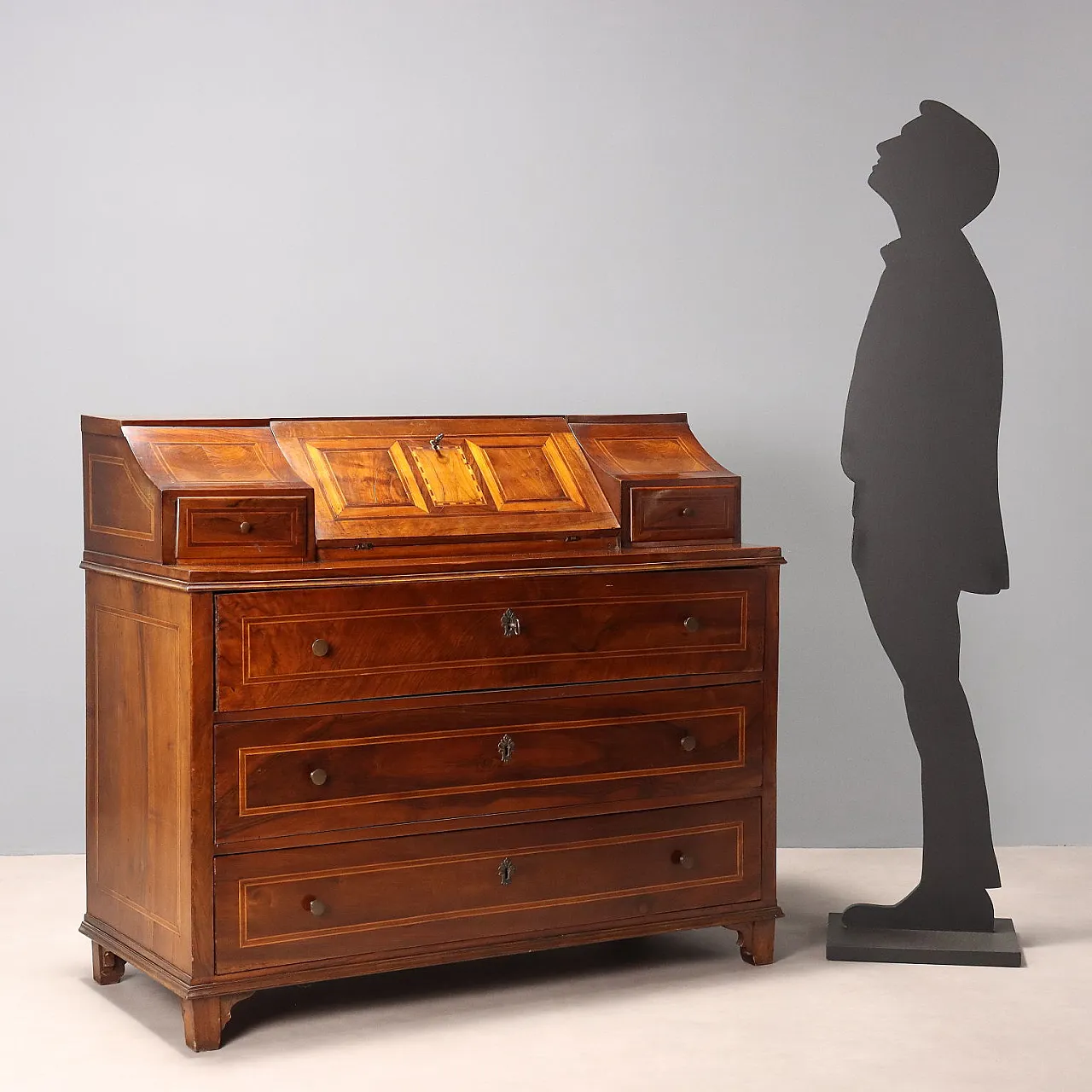 Mobile a ribalta in acero e bronzo con 5 cassetti, '800 2