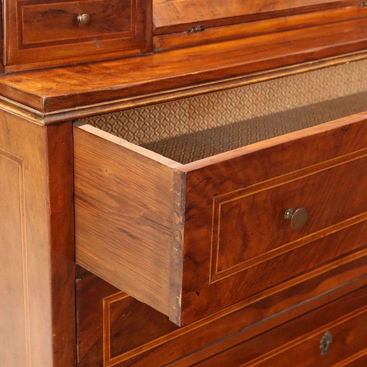 Mobile a ribalta in acero e bronzo con 5 cassetti, '800 8