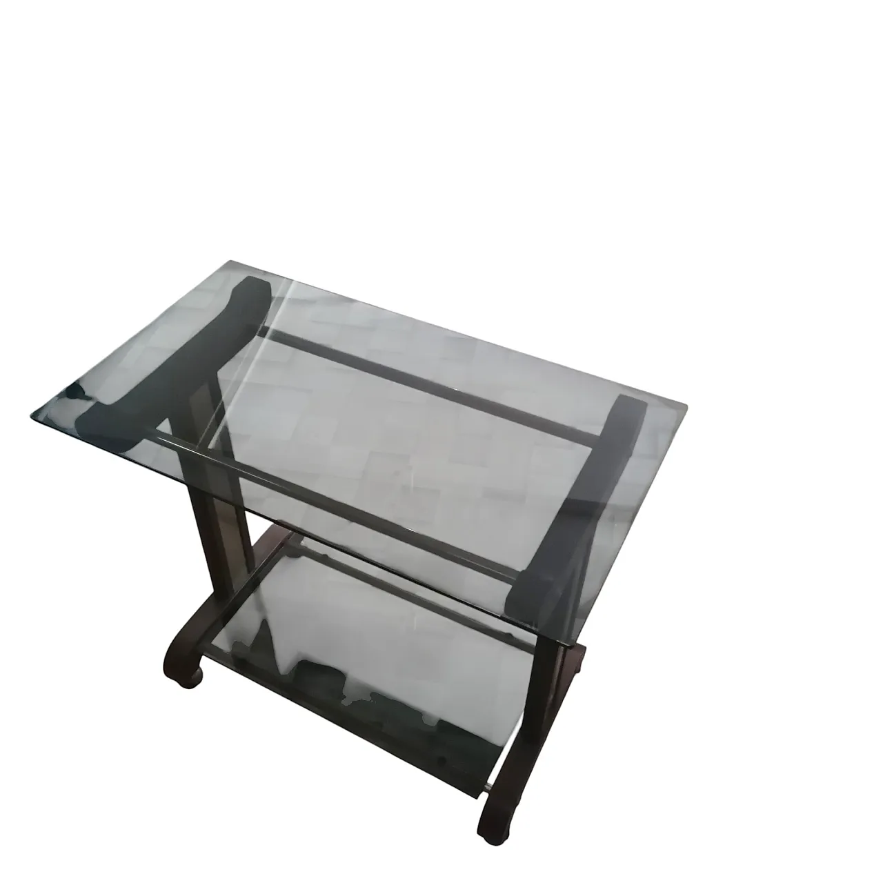 Carrello con ripiani fumé, anni '60 2