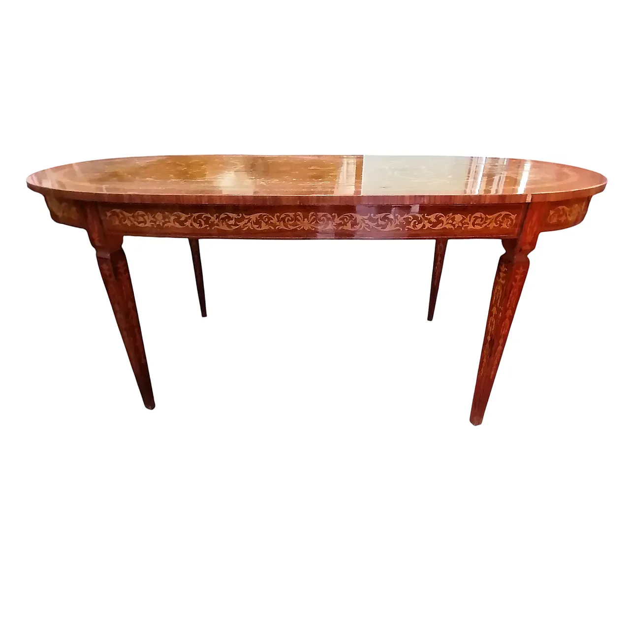 Italian Oval Inlaid Table, 1950s 2
