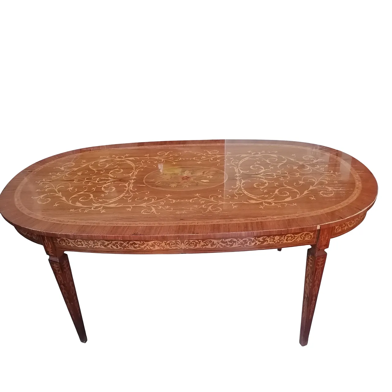Italian Oval Inlaid Table, 1950s 6