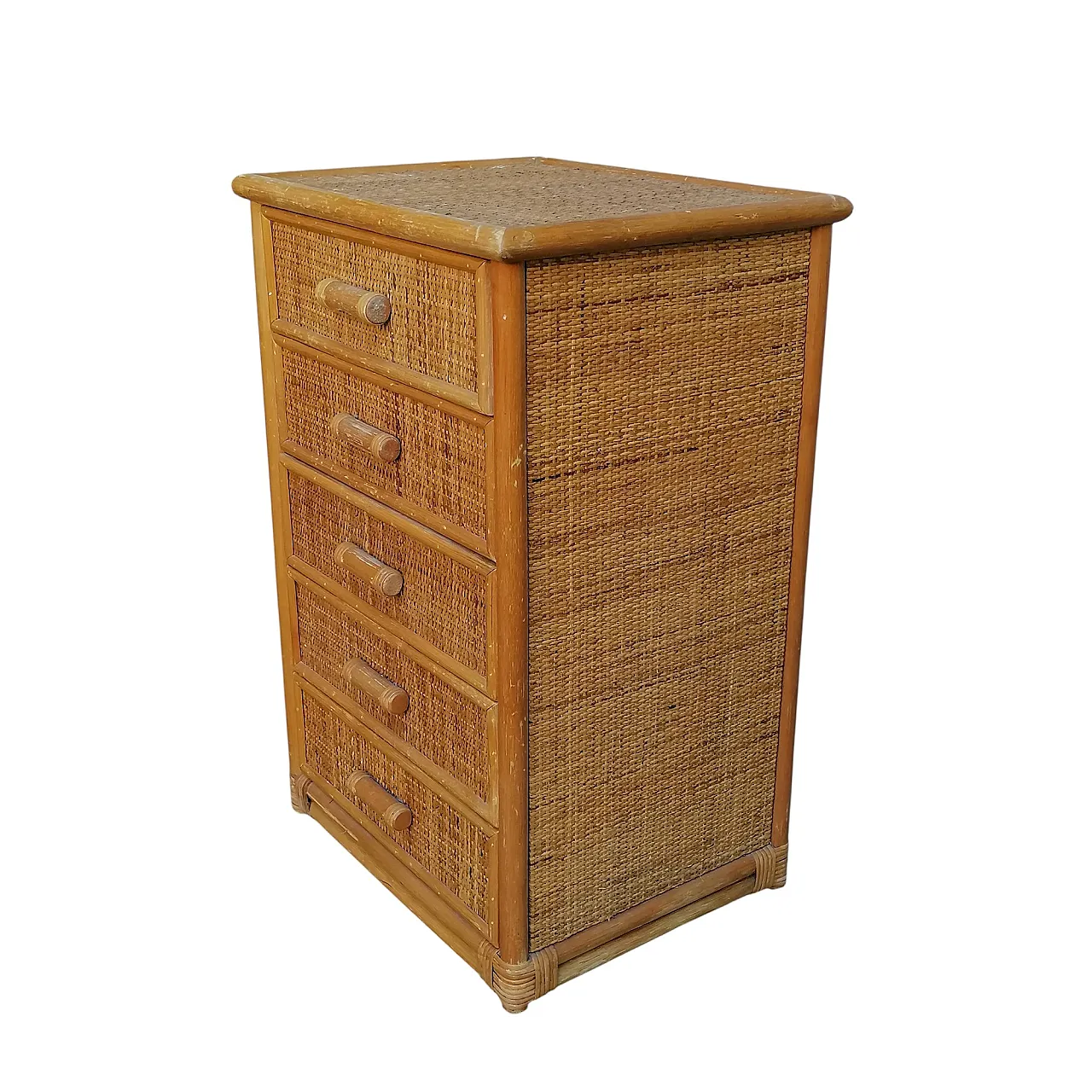 Bamboo and Woven Rattan Five-Drawer Chest, 1970s 2