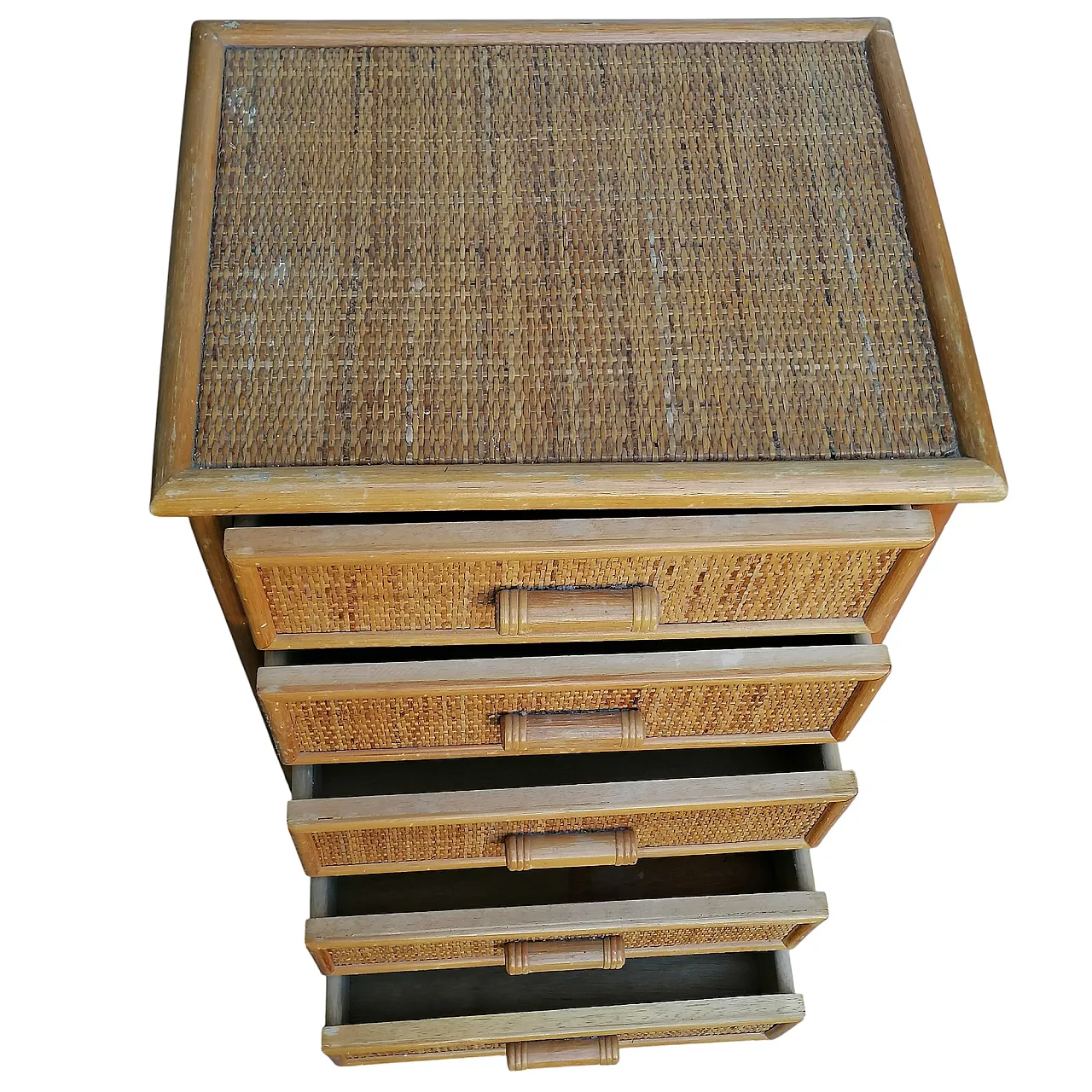Bamboo and Woven Rattan Five-Drawer Chest, 1970s 3