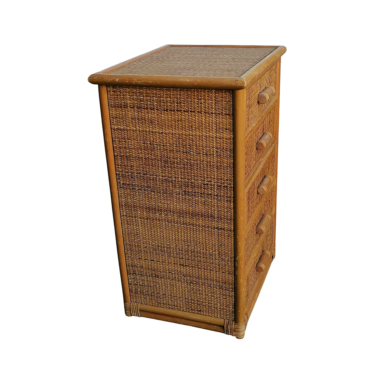 Bamboo and Woven Rattan Five-Drawer Chest, 1970s 4