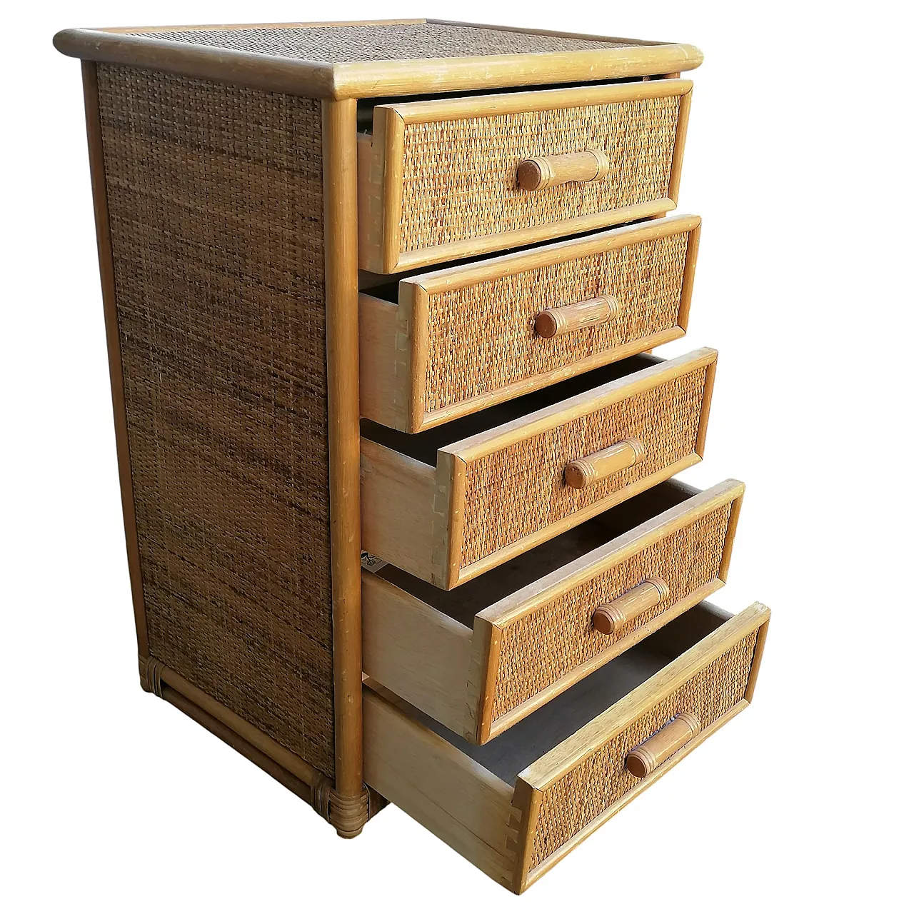 Bamboo and Woven Rattan Five-Drawer Chest, 1970s 6