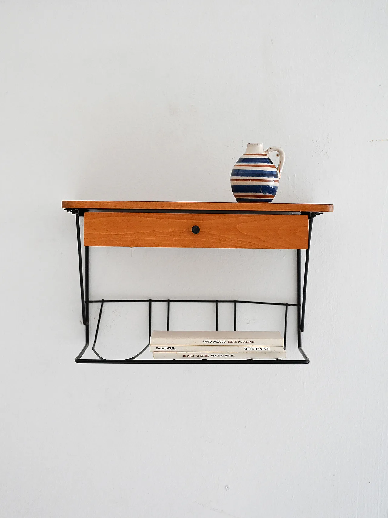 1960s Scandinavian wall bedside table in teak and metal 1