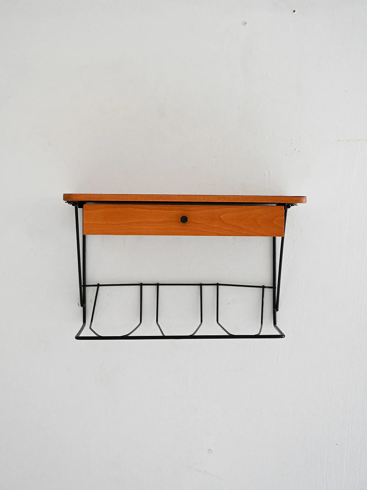 1960s Scandinavian wall bedside table in teak and metal 2