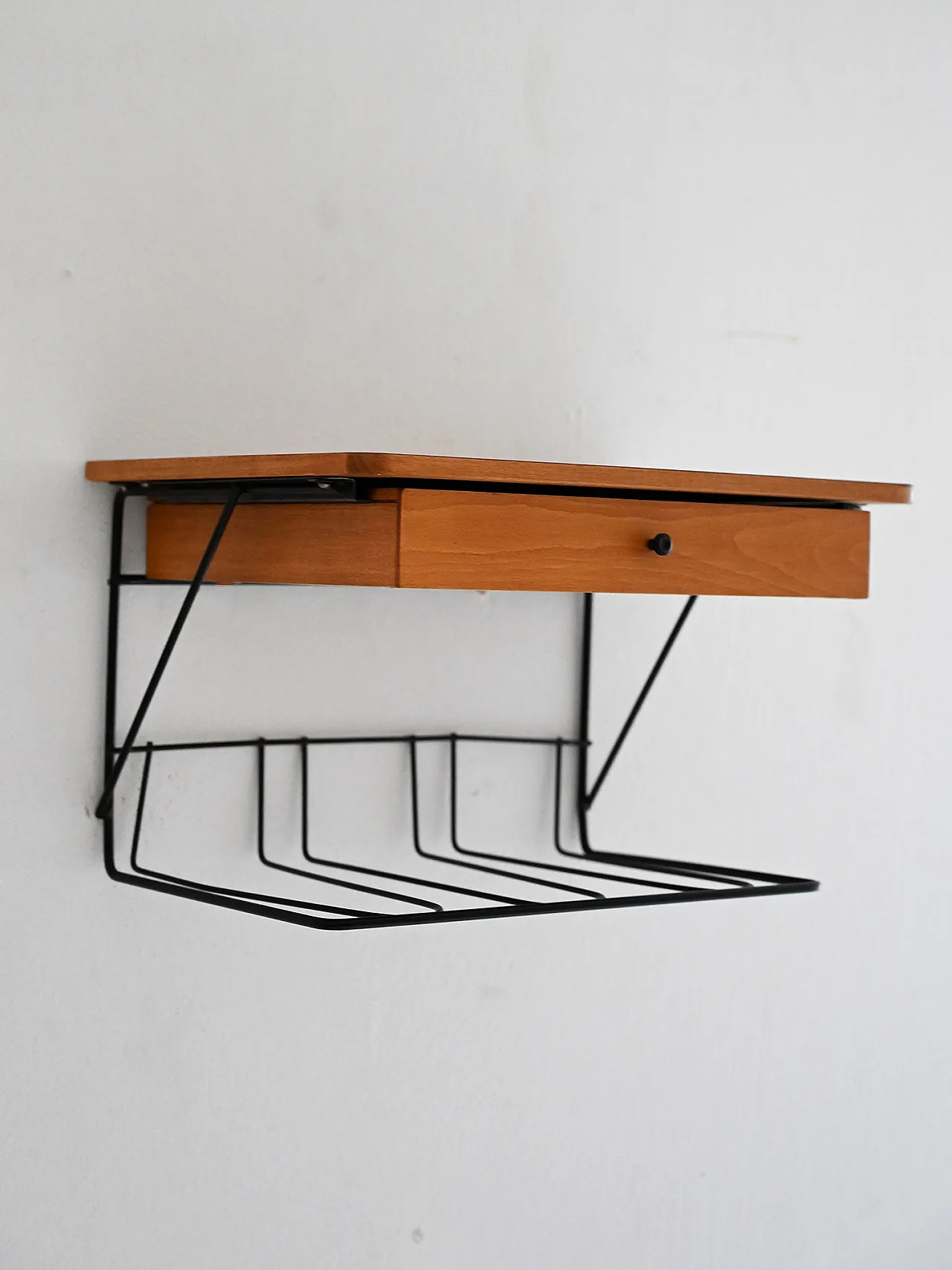 1960s Scandinavian wall bedside table in teak and metal 3