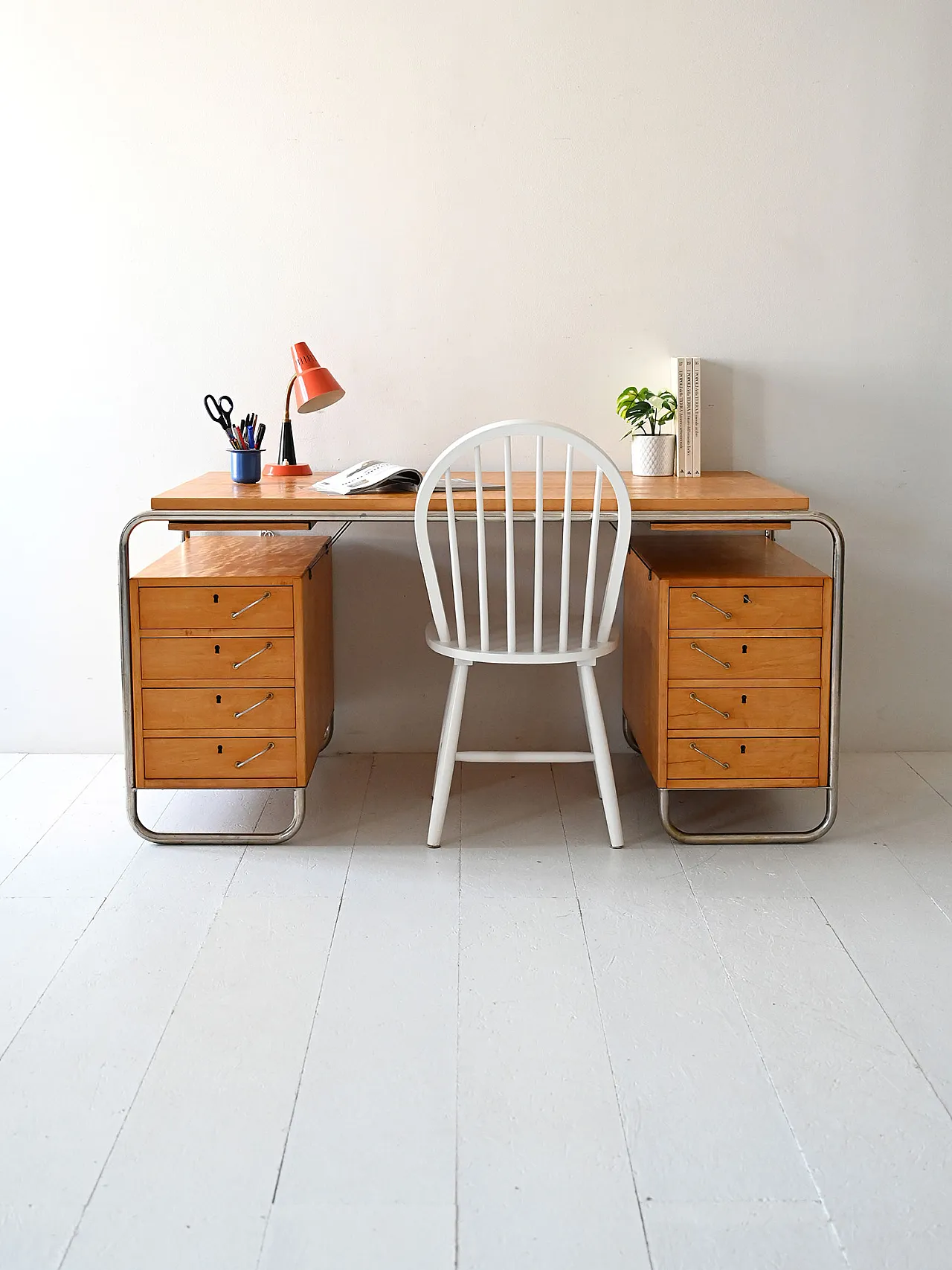 Scrivania scandinava in betulla e acciaio di Mücke & Melder, anni ’30 1