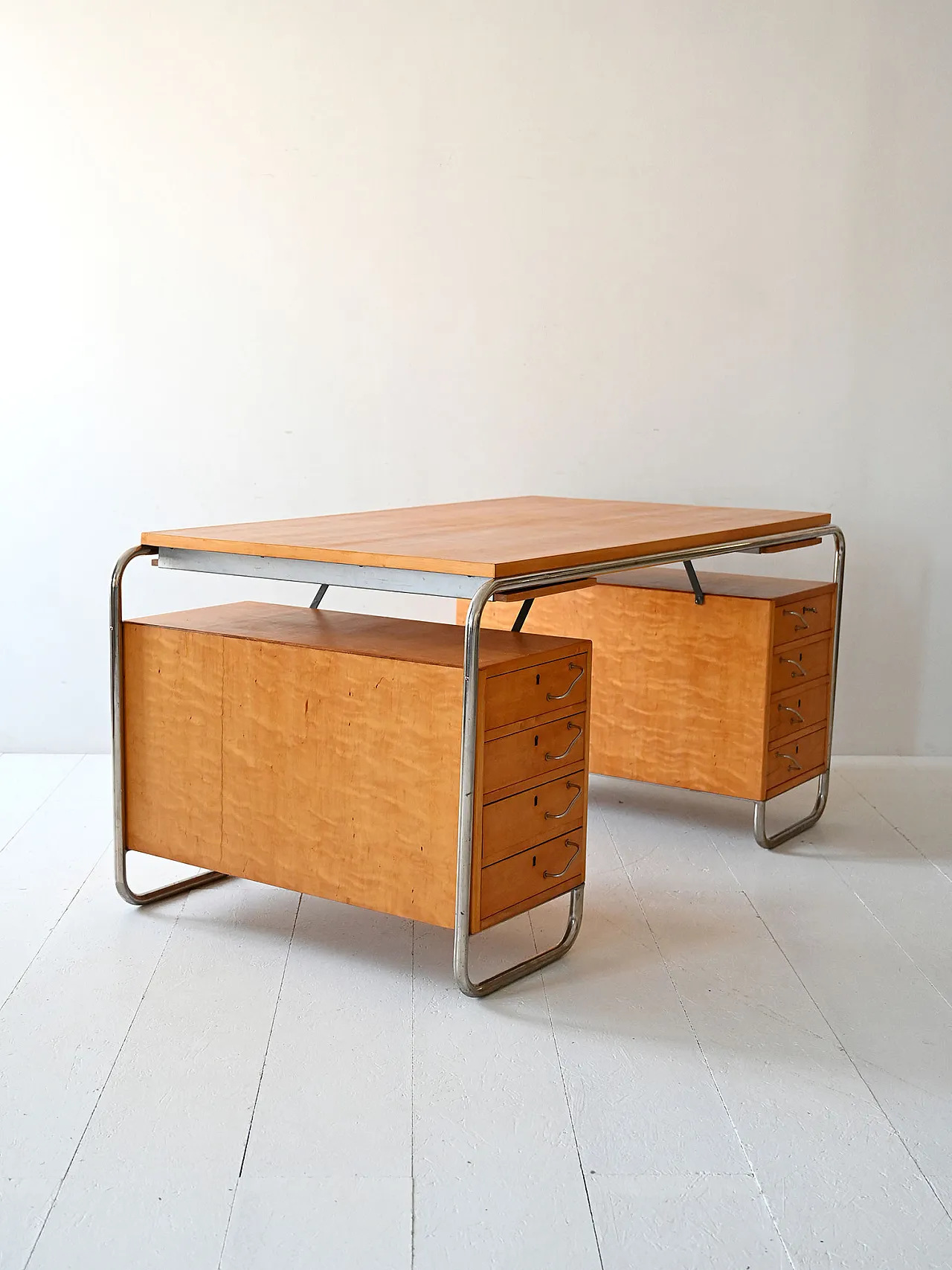 Scrivania scandinava in betulla e acciaio di Mücke & Melder, anni ’30 3