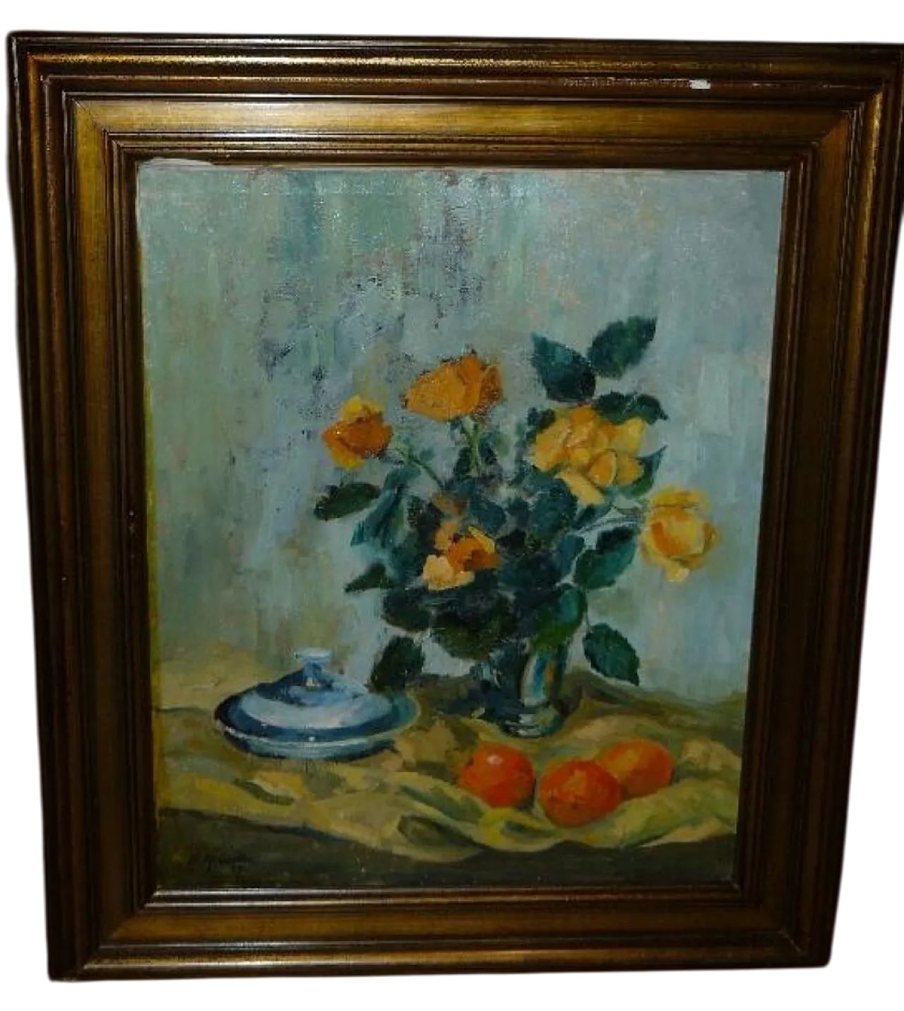 Still life oil painting bouquet of flowers and fruits, 20th century 7