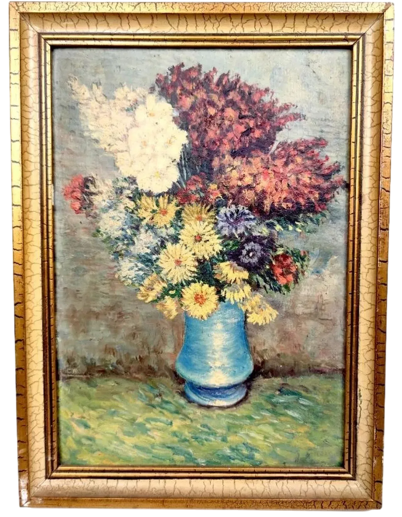 Oil painting still life bouquet of flowers, 20th Century 5