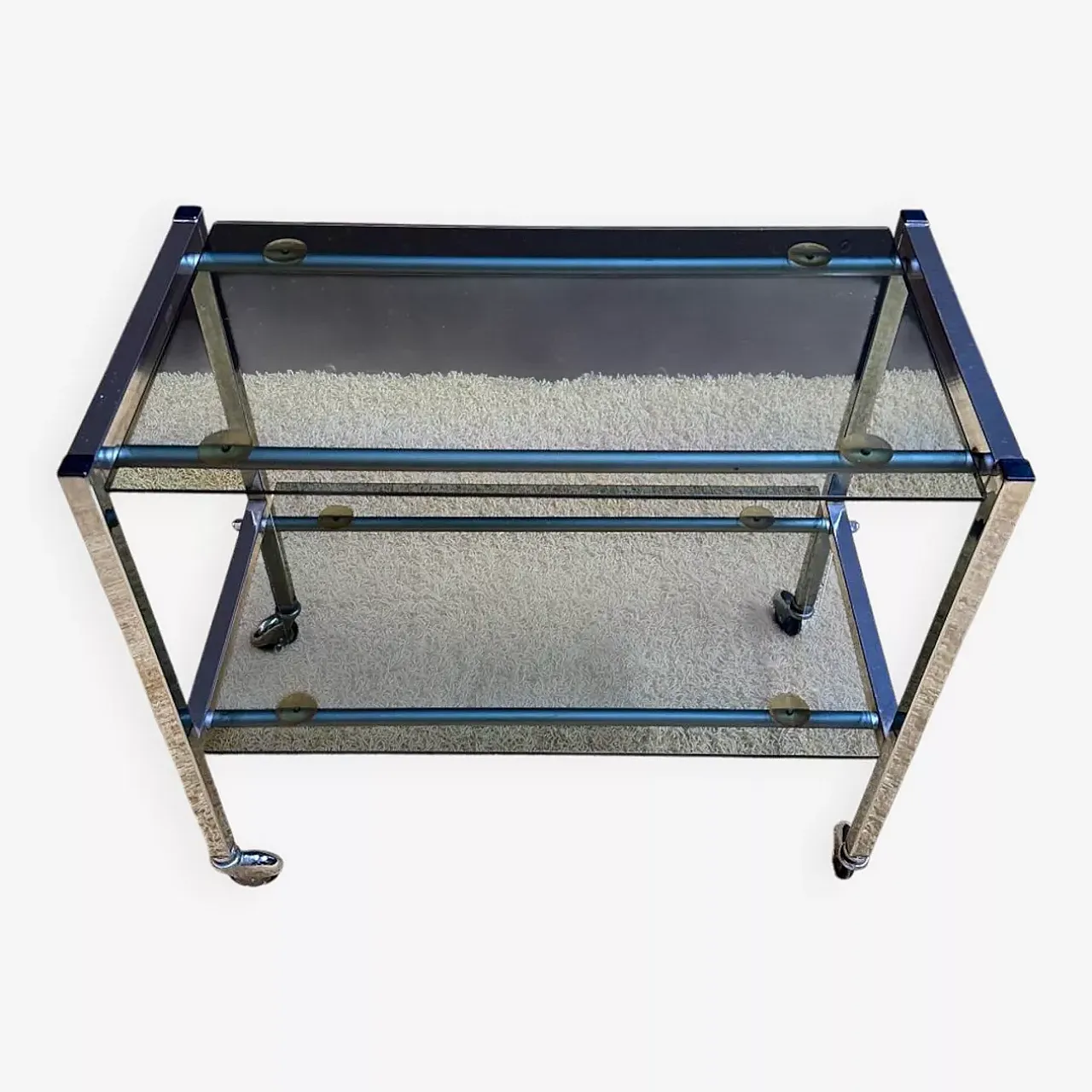Service trolley in metal and smoked glass, 20th century 1