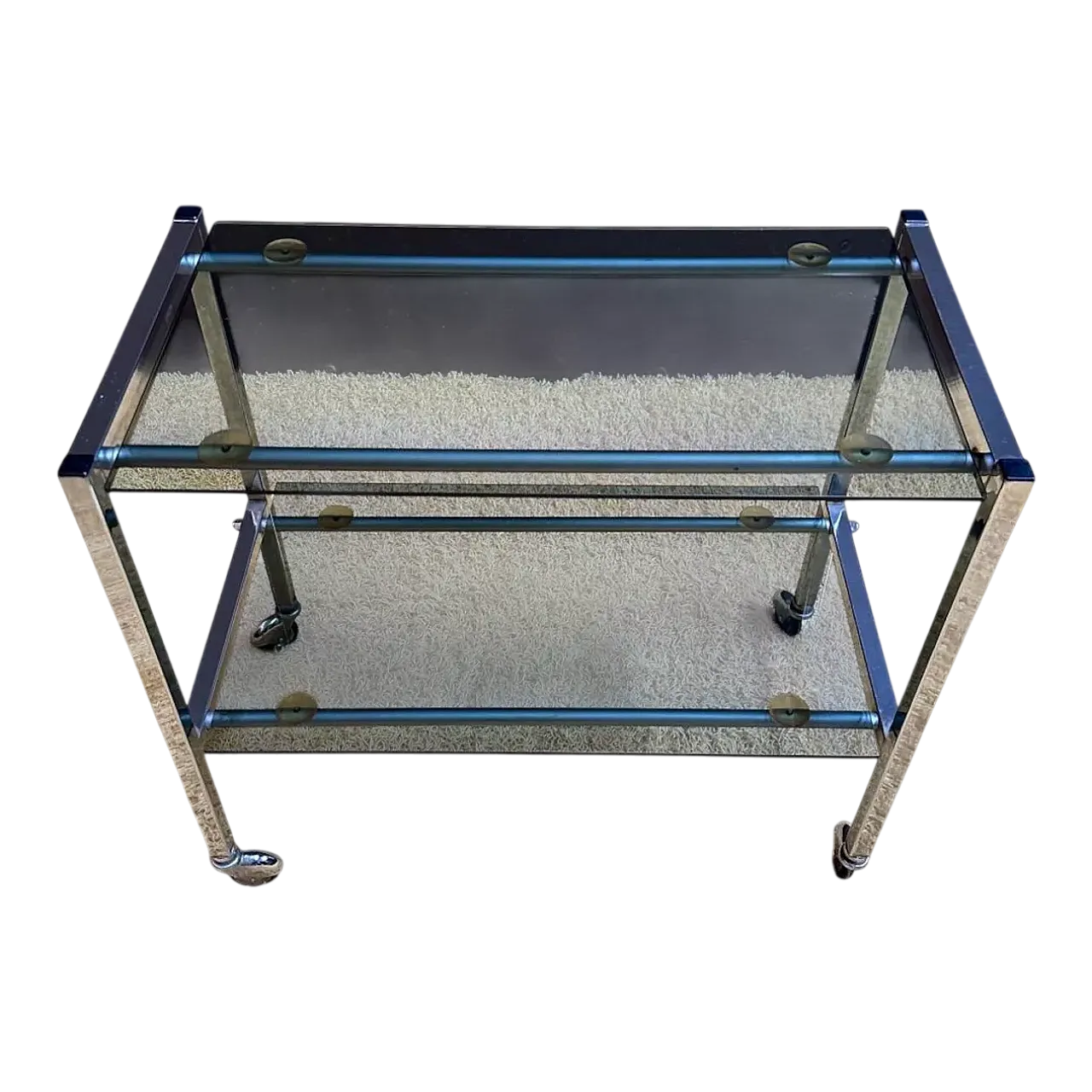 Service trolley in metal and smoked glass, 20th century 11