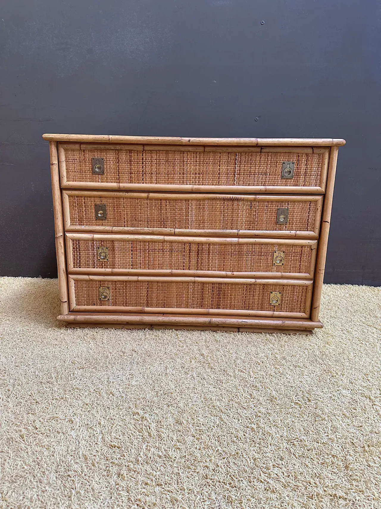 Dal Vera bamboo and rattan chest of drawers, 1970s 2
