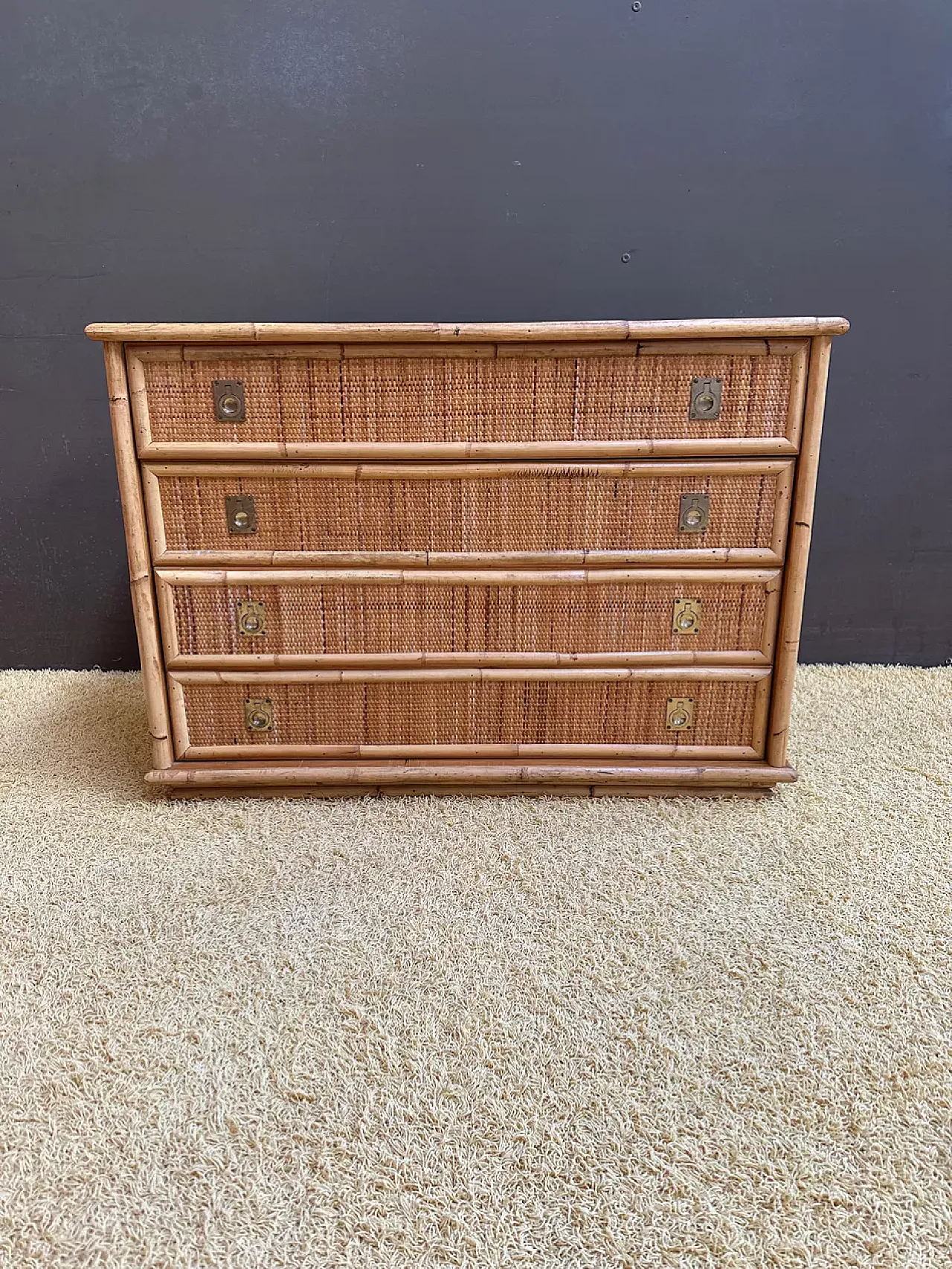 Dal Vera bamboo and rattan chest of drawers, 1970s 3