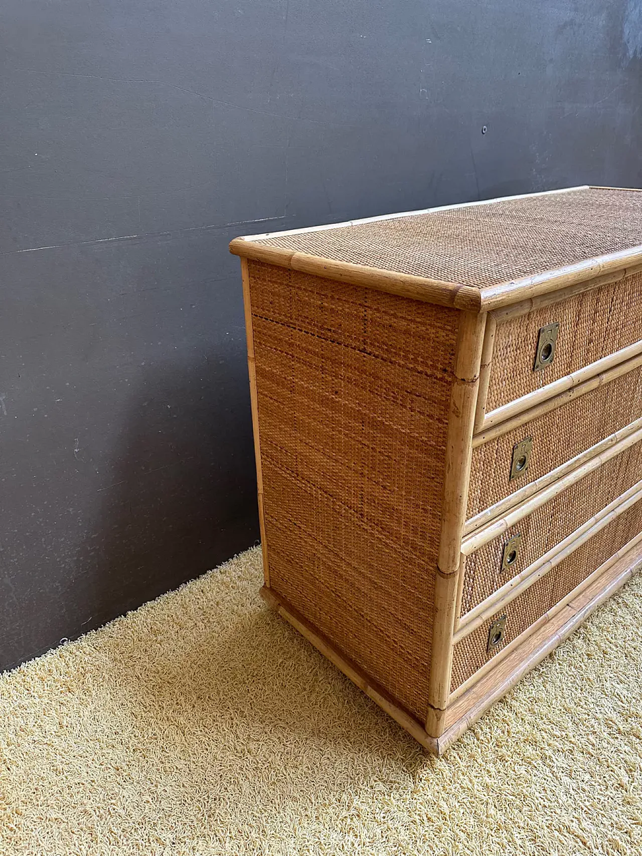 Dal Vera bamboo and rattan chest of drawers, 1970s 5