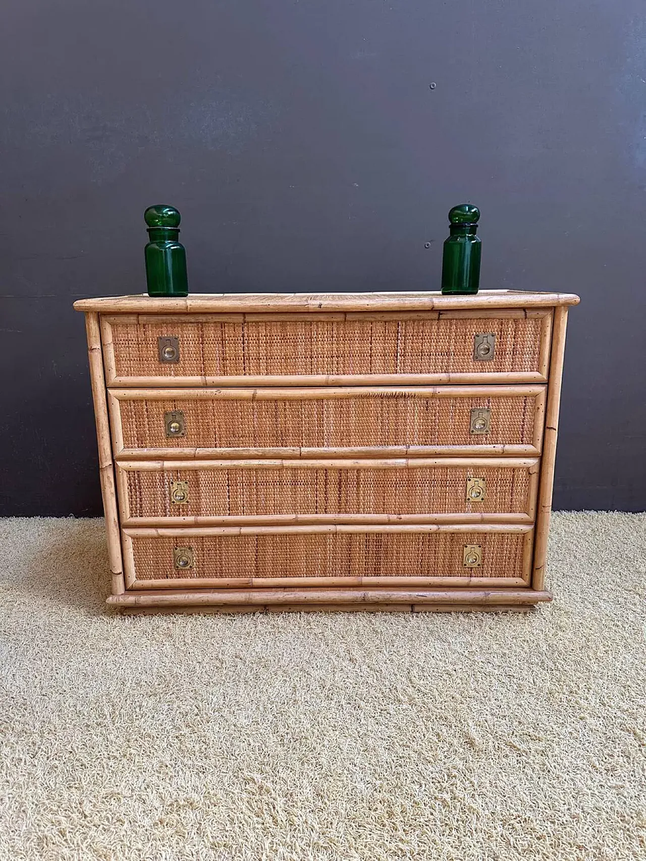 Dal Vera bamboo and rattan chest of drawers, 1970s 8