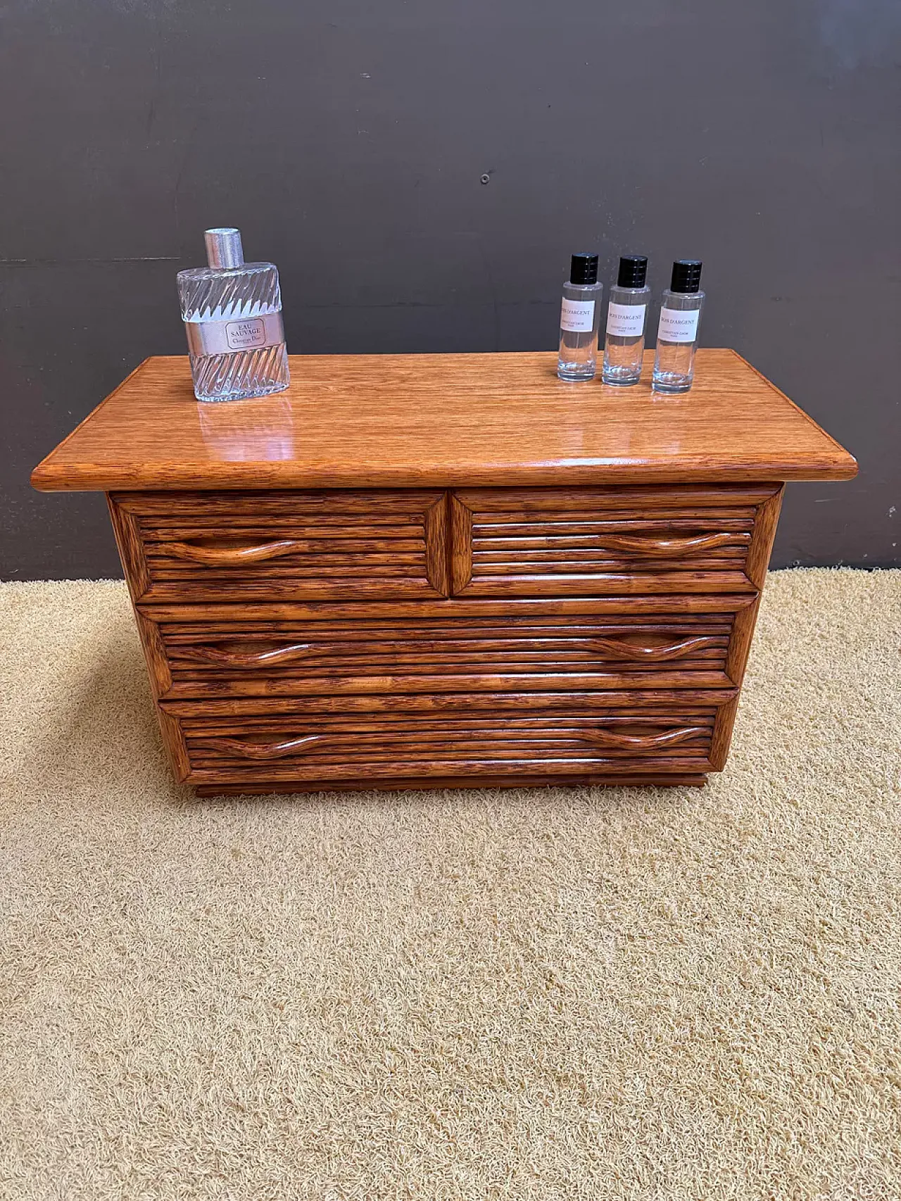 Maugrion bamboo chest of drawers for Roche Bobois, 1980s 8