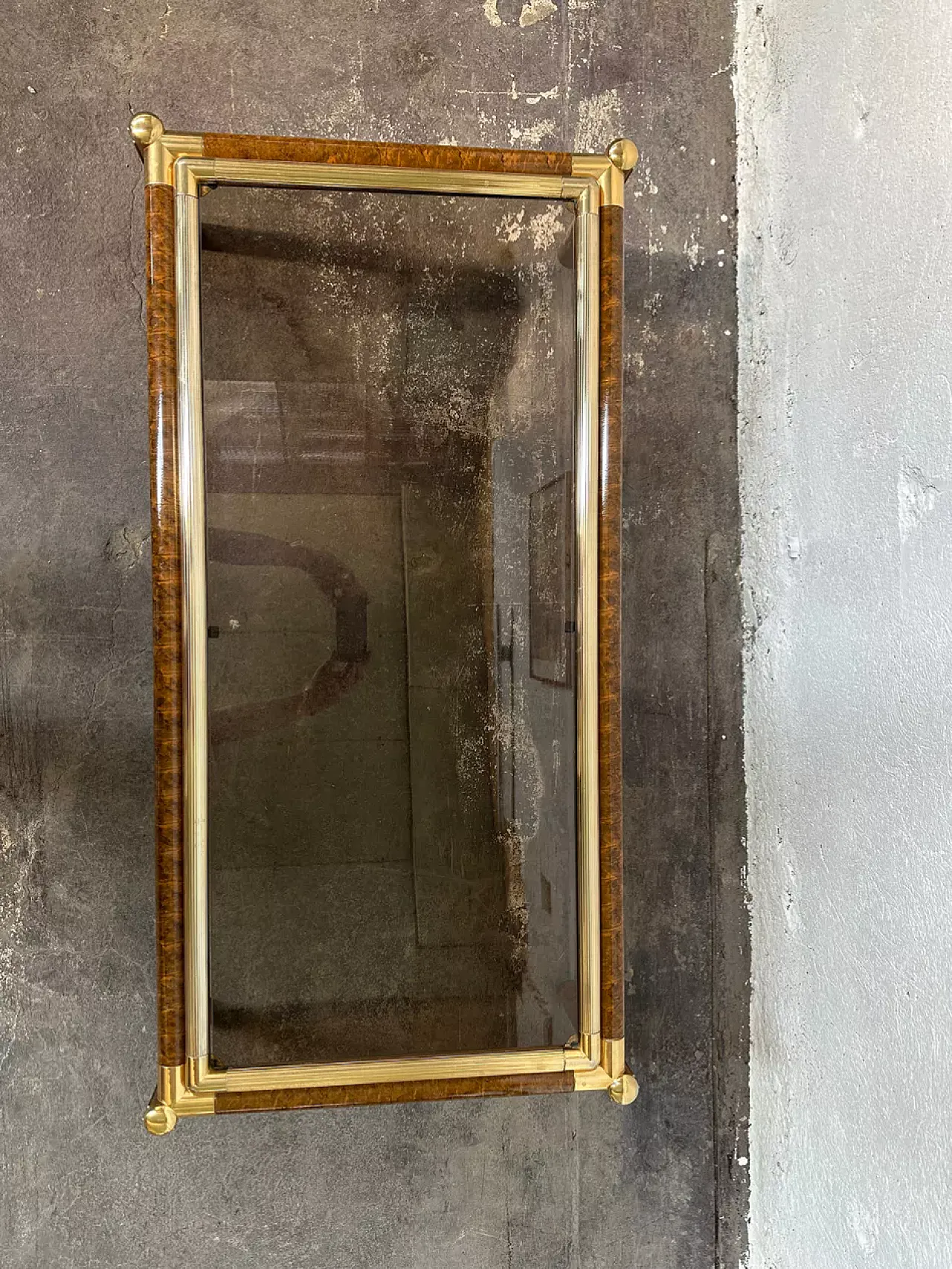 Coffee table in golden metal and fake elm briar, 1980s 8