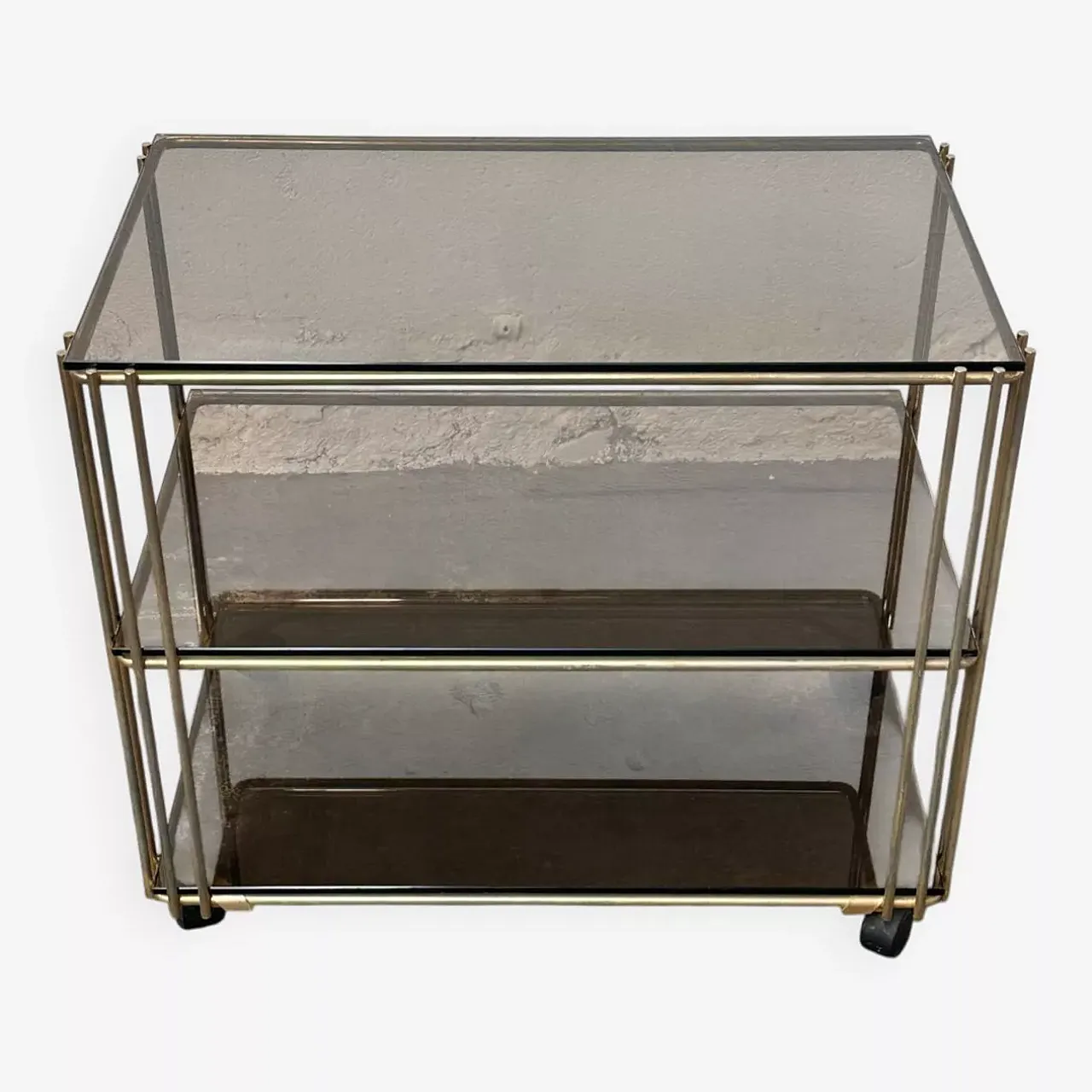 Carrello di servizio in metallo dorato, anni '80 1