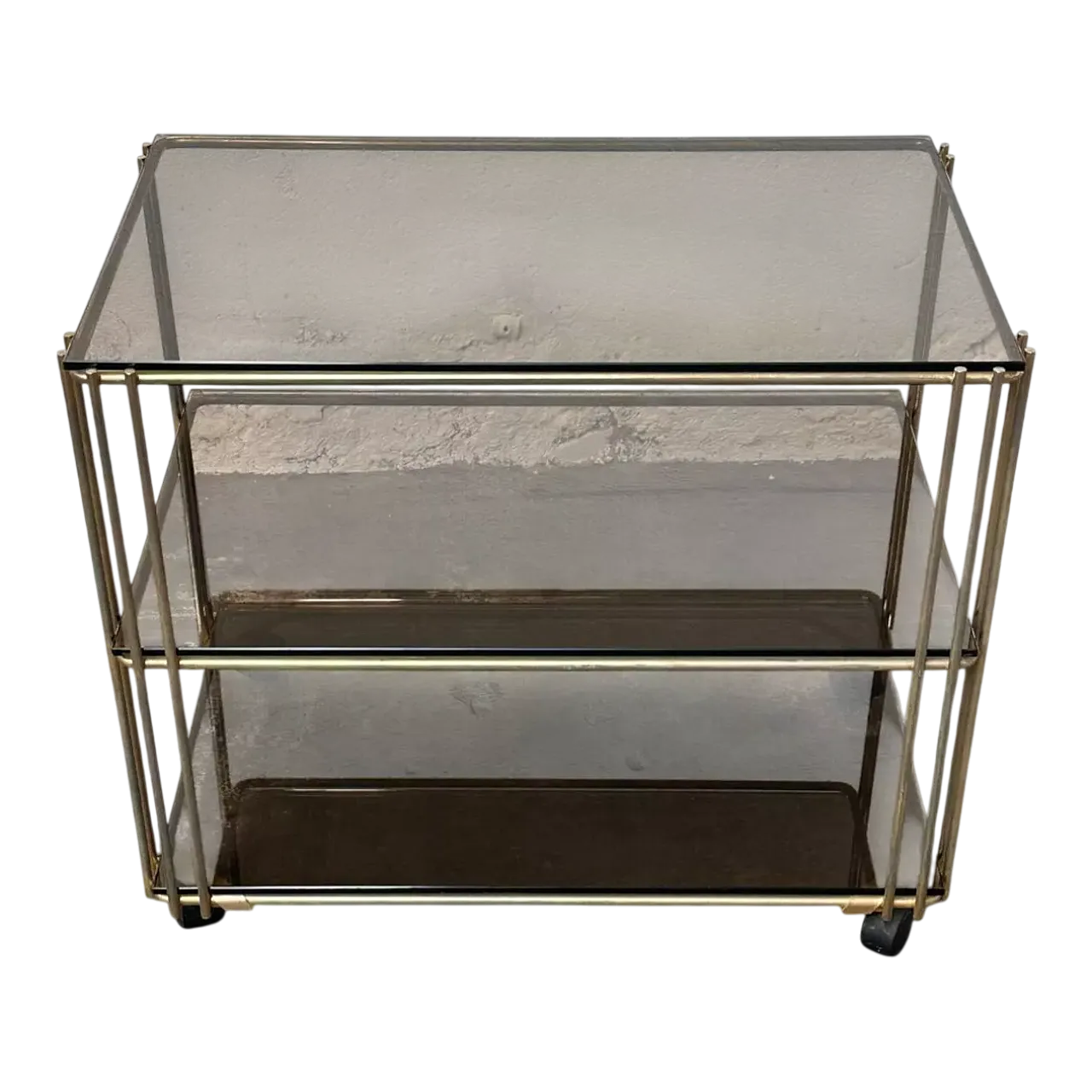 Carrello di servizio in metallo dorato, anni '80 10