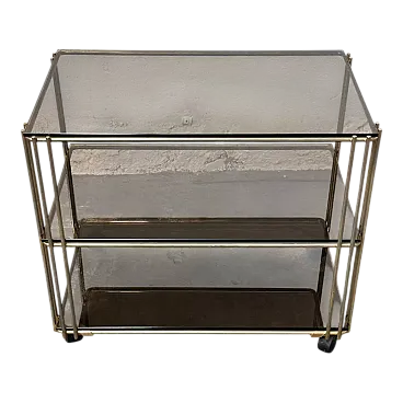 Golden metal service trolley, 1980s