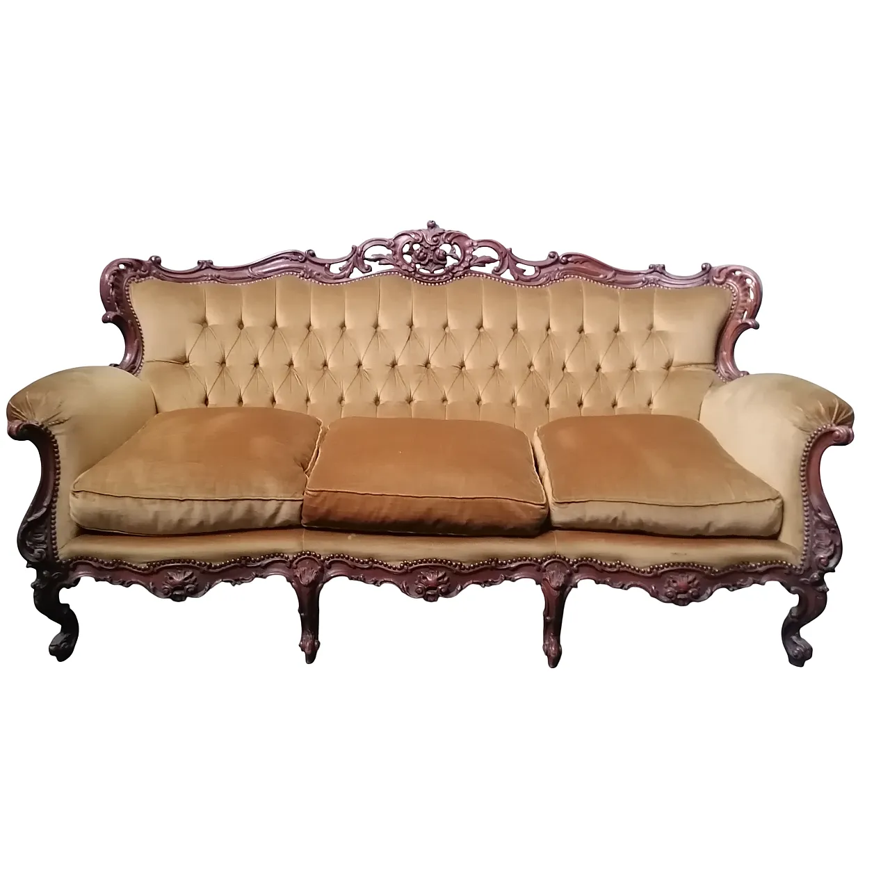 Divano barocco in velluto dorato, anni '50 1