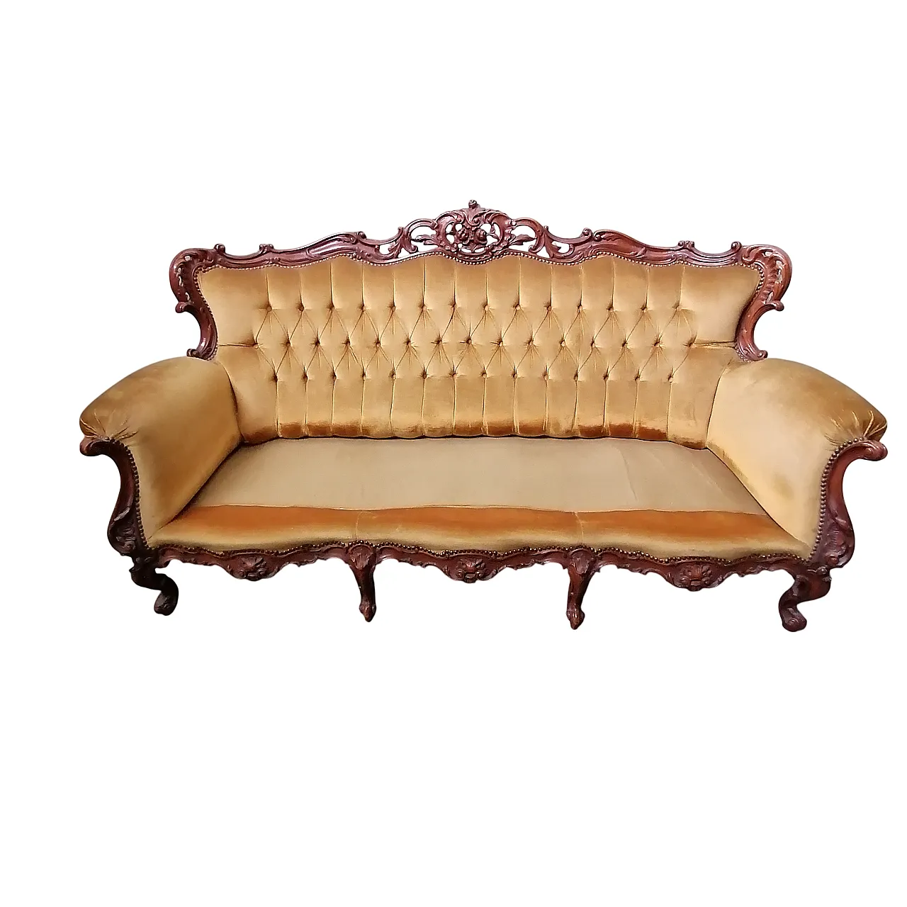 Divano barocco in velluto dorato, anni '50 3