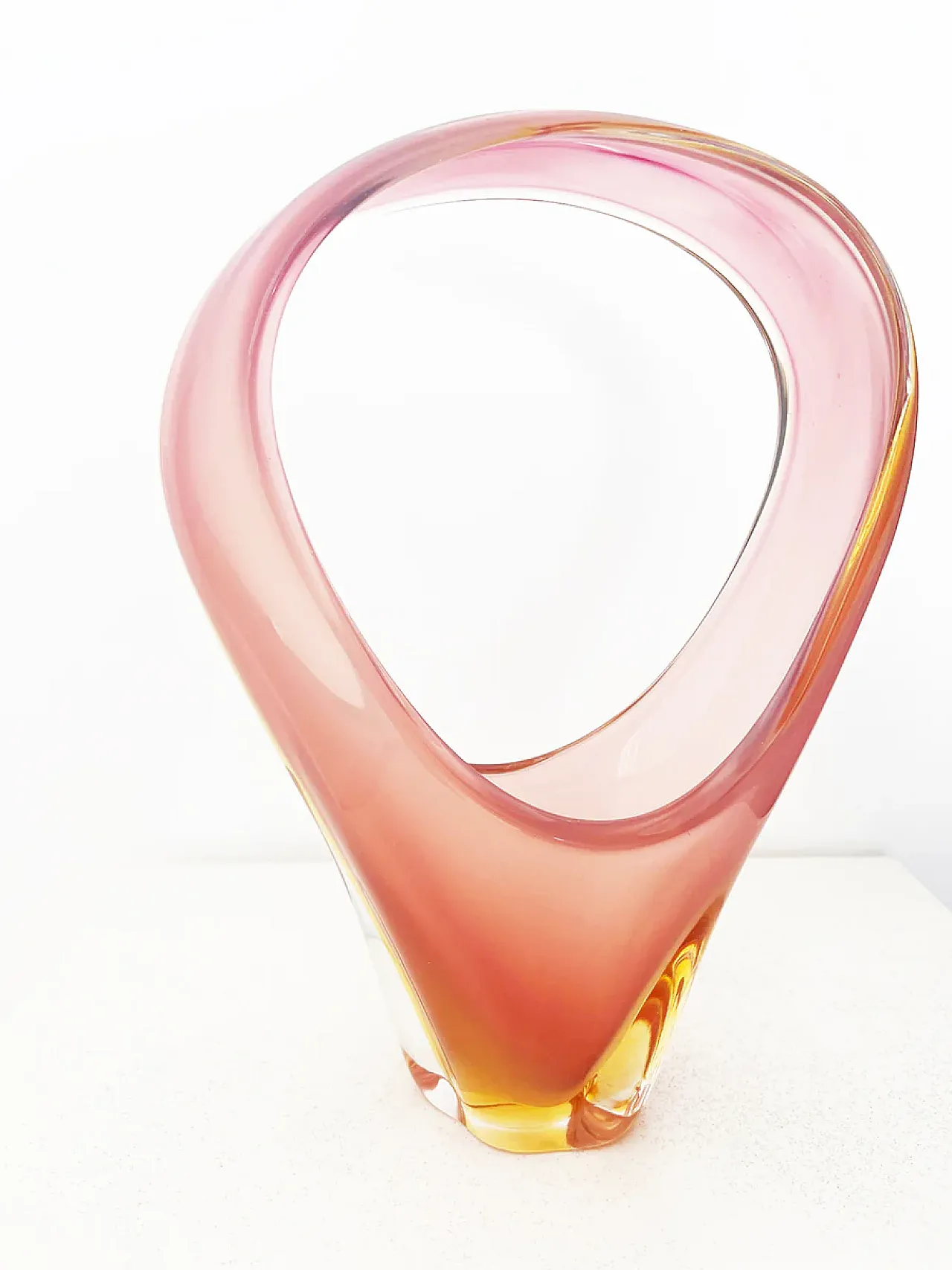 Pink and yellow Murano glass basket, 1950s 2