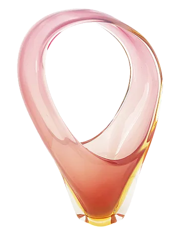Cestino in vetro di Murano rosa e giallo, anni '50