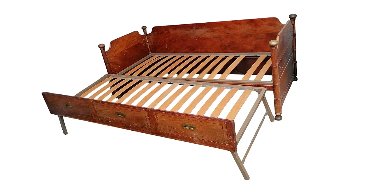 Divano letto inglese in stile nautico in mogano con accenti in ottone, 1890 2
