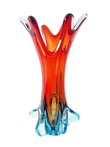 Vaso Murano grande a forma di fiore rosso di Fr.lli Toso, anni '50