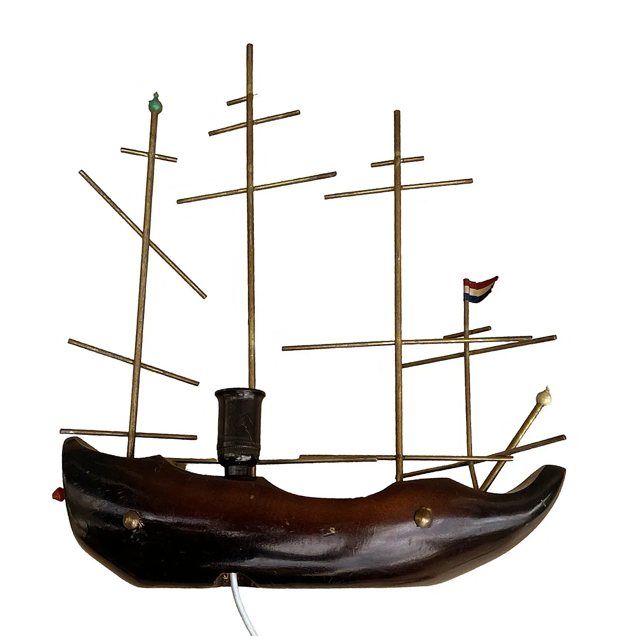 Wooden ship-shaped table night lamp, 1960s 1